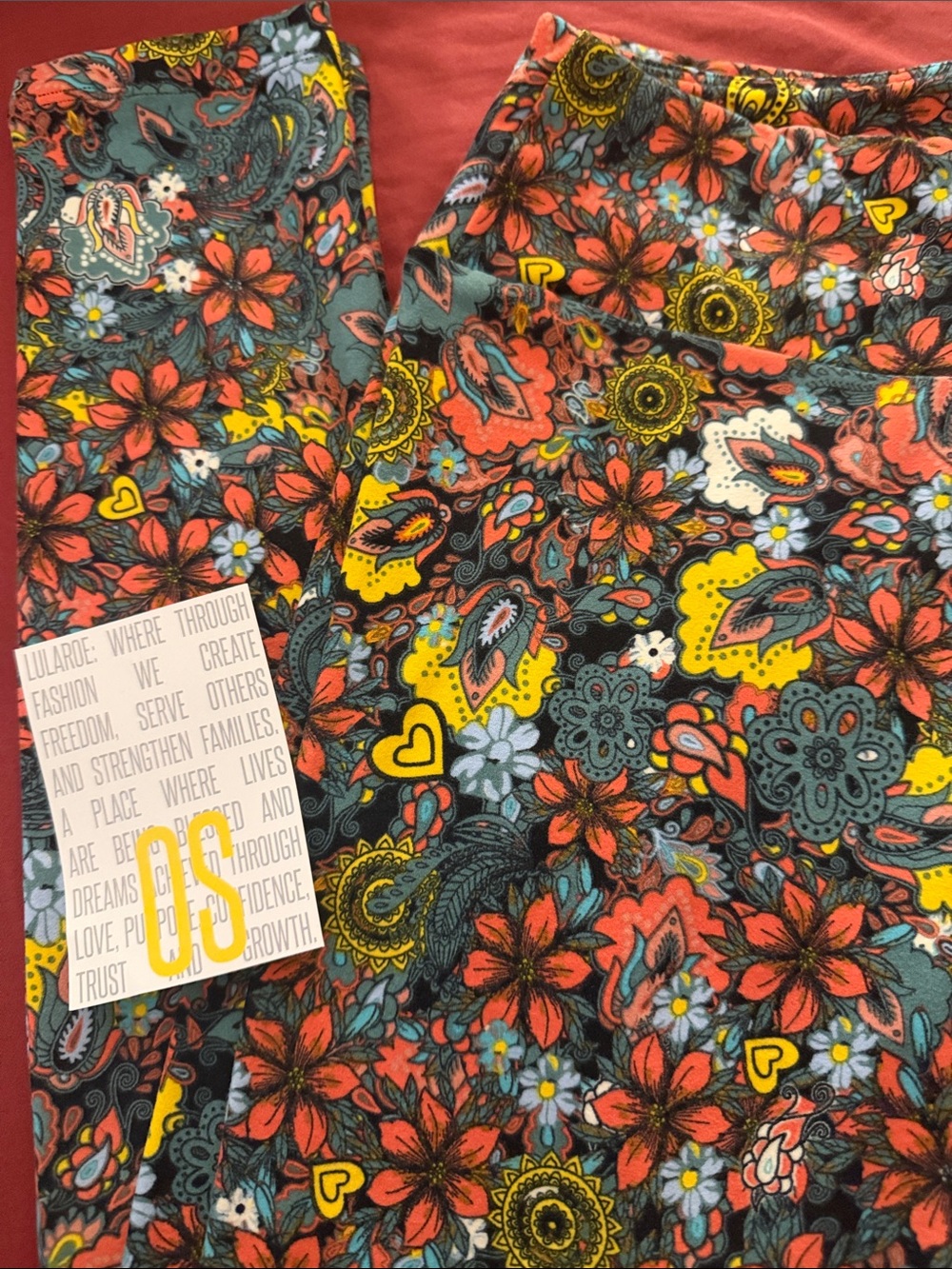 LuLaRoe Coral, Yellow & Teal Floral Paisley Leggings